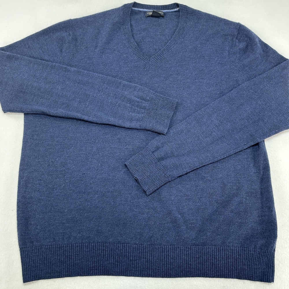 Banana Republic Sweater Mens XL Blue V Neck Extra Fine Merino Wool Knit Pullover